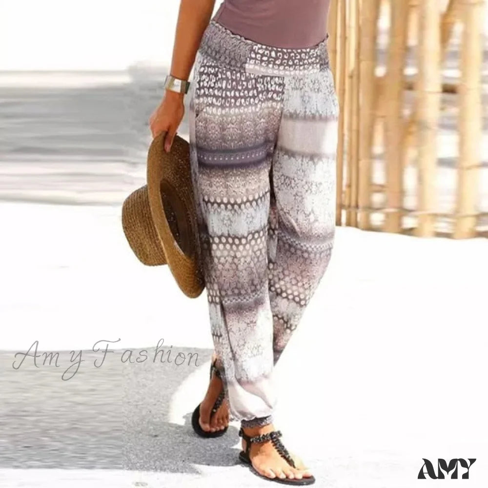 Amy Fashion - High Waist 3D Printing Trousers Long Pants Gray / S