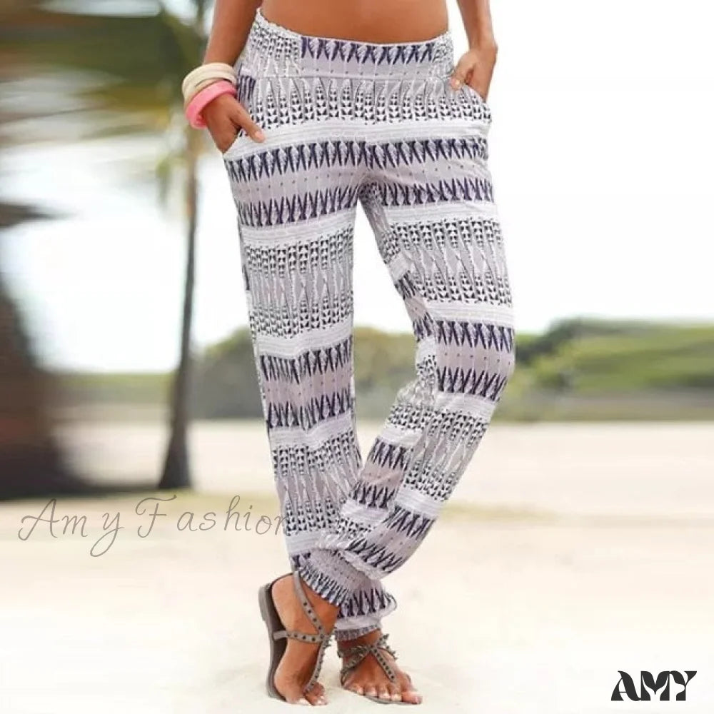 Amy Fashion - High Waist 3D Printing Trousers Long Pants White / S