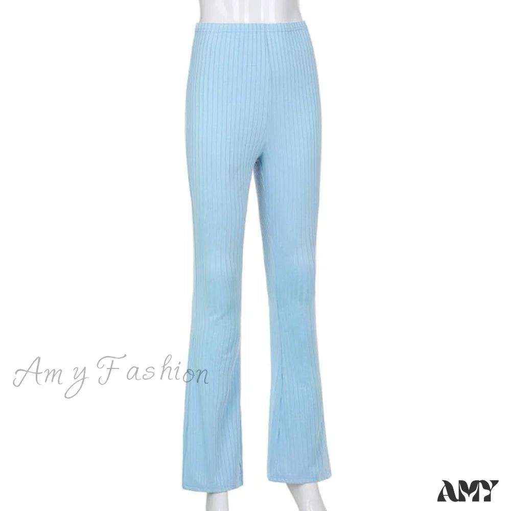 Amy Fashion - High Waist Aesthetic Female Vintage Pants Blue / S