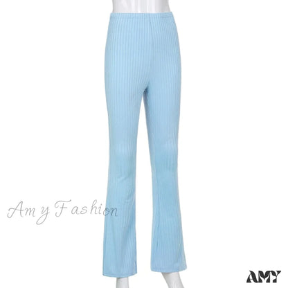 Amy Fashion - High Waist Aesthetic Female Vintage Pants Blue / S