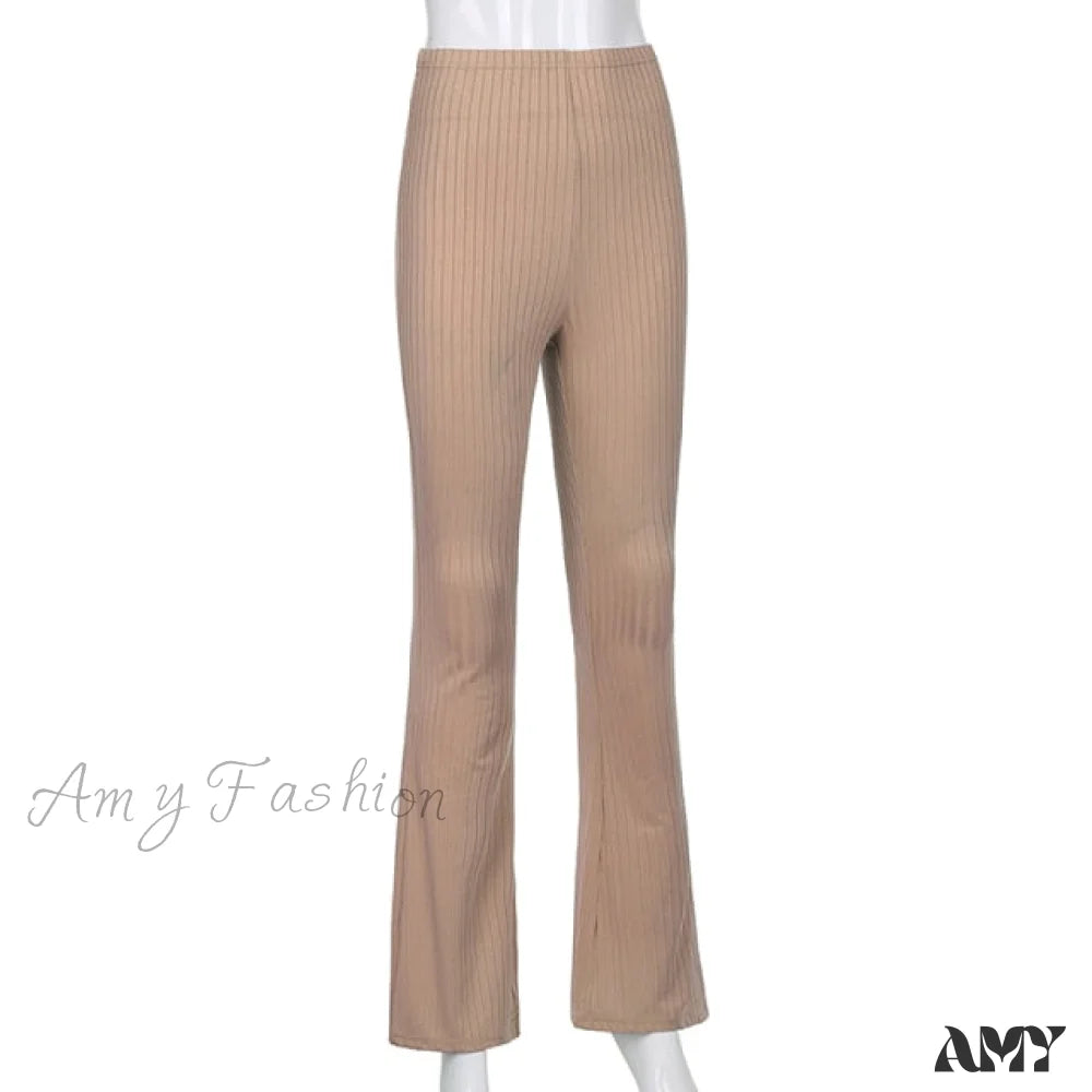 Amy Fashion - High Waist Aesthetic Female Vintage Pants Brown / L