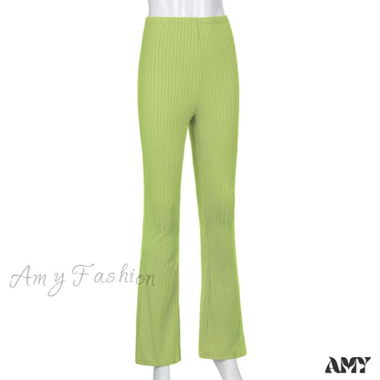 Amy Fashion - High Waist Aesthetic Female Vintage Pants Green / S