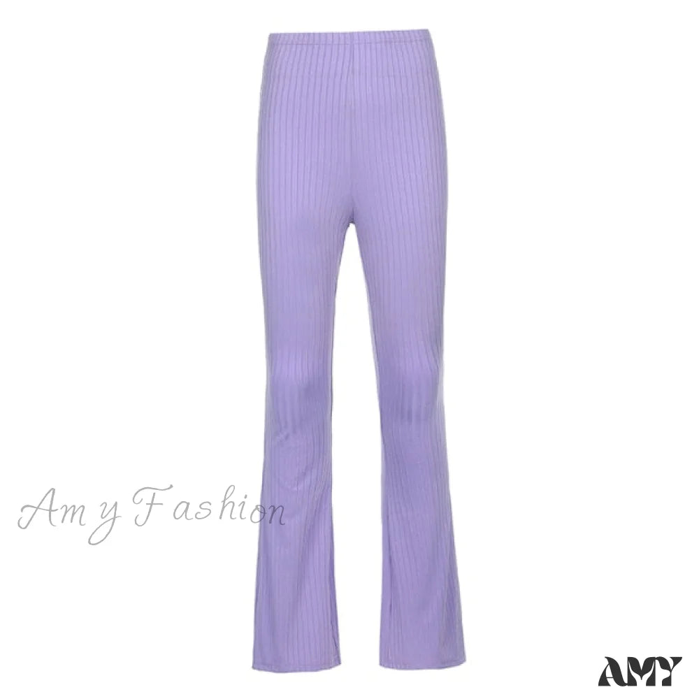 Amy Fashion - High Waist Aesthetic Female Vintage Pants Purple / M