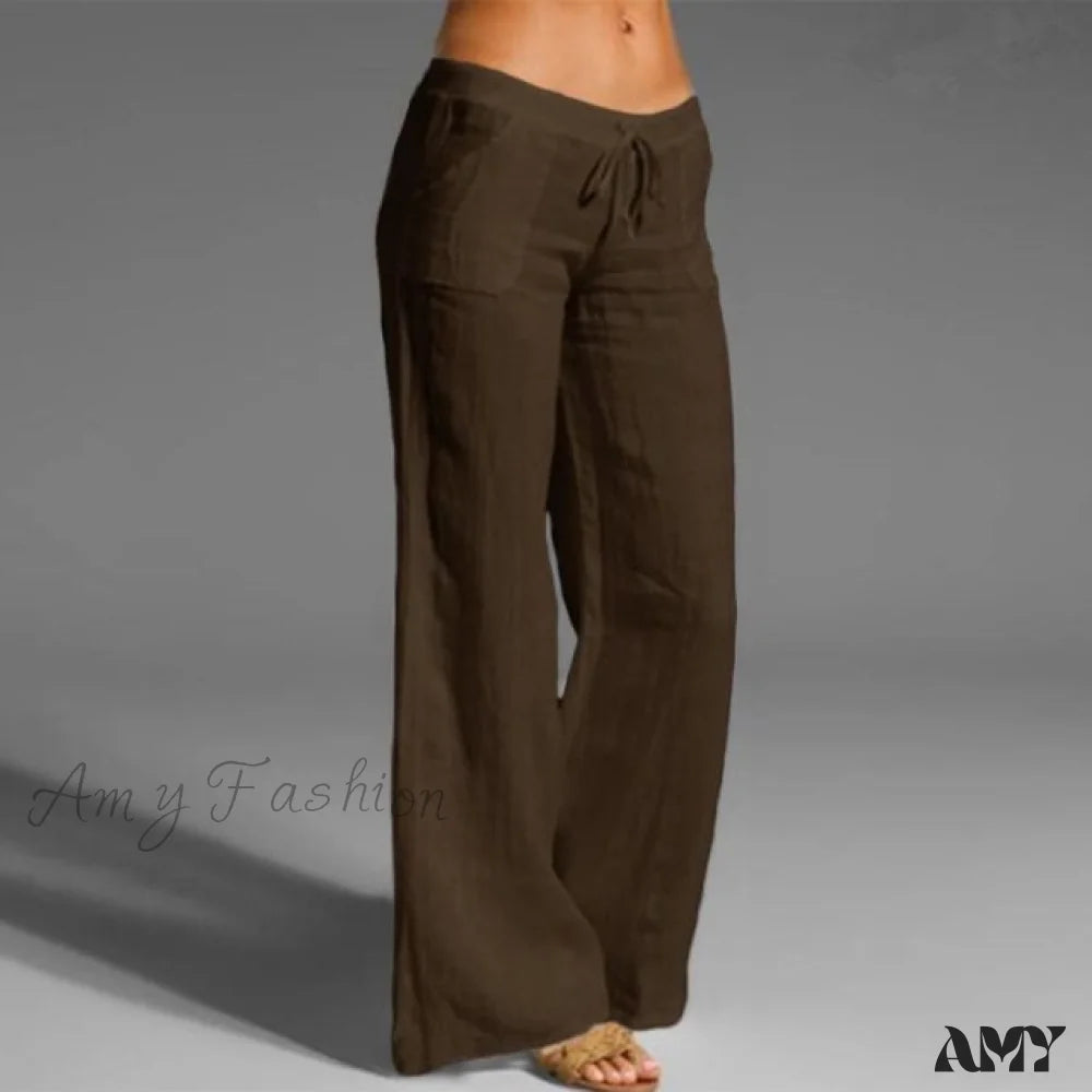 Amy Fashion - High Waist Casual Loose Wide Leg Pants Coffee / S