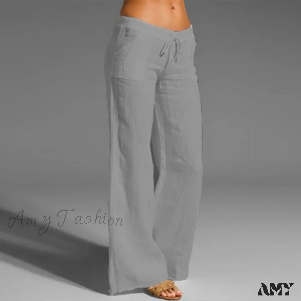 Amy Fashion - High Waist Casual Loose Wide Leg Pants Gray / S