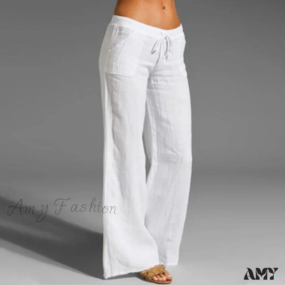 Amy Fashion - High Waist Casual Loose Wide Leg Pants White / S