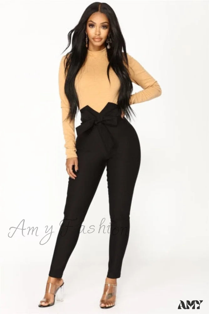 Amy Fashion - High Waist Casual Pants Black / S