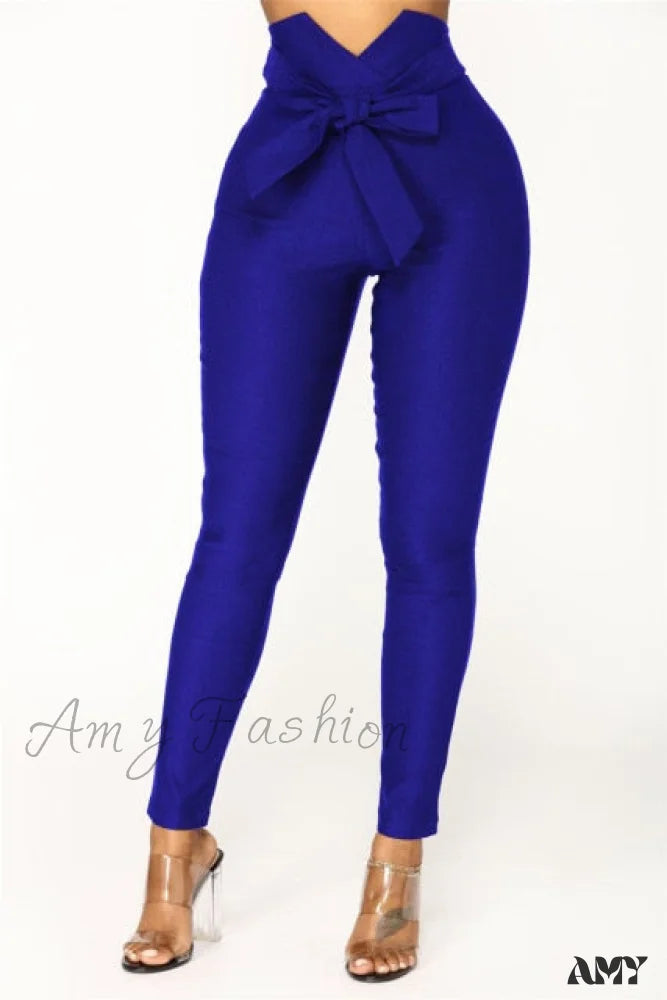 Amy Fashion - High Waist Casual Pants Blue / Xl