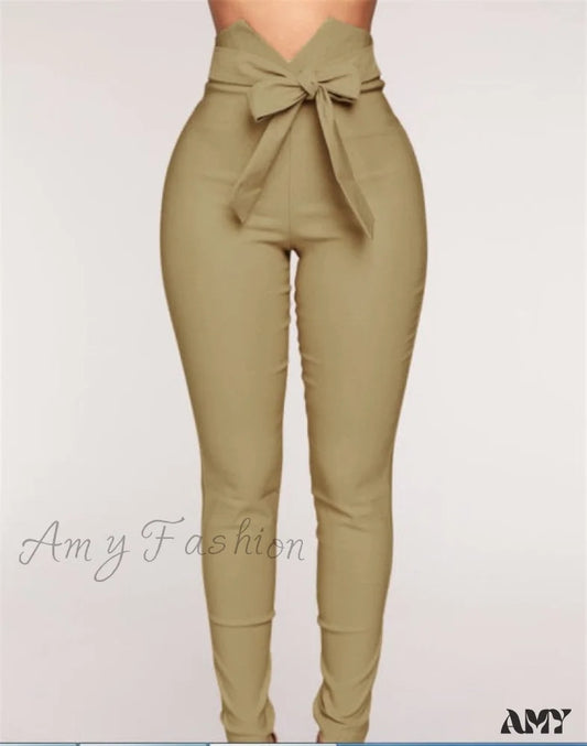 Amy Fashion - High Waist Casual Pants Khaki / M