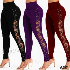 Amy Fashion - High Waist Crossed Lace-Up Pants