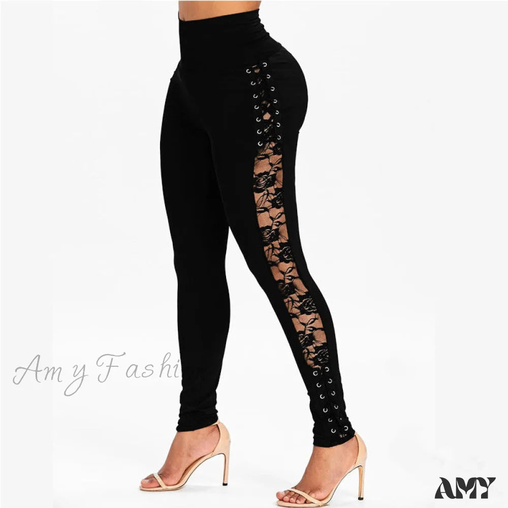 Amy Fashion - High Waist Crossed Lace-Up Pants