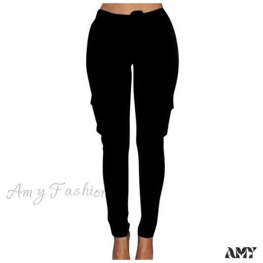 Amy Fashion - High Waist Elastic Joggers Lace-Up Trousers Black / M