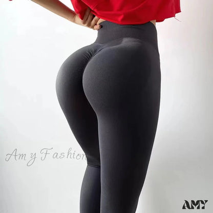 Amy Fashion - High Waist Elastic Push Up Leggins Black Gray / S