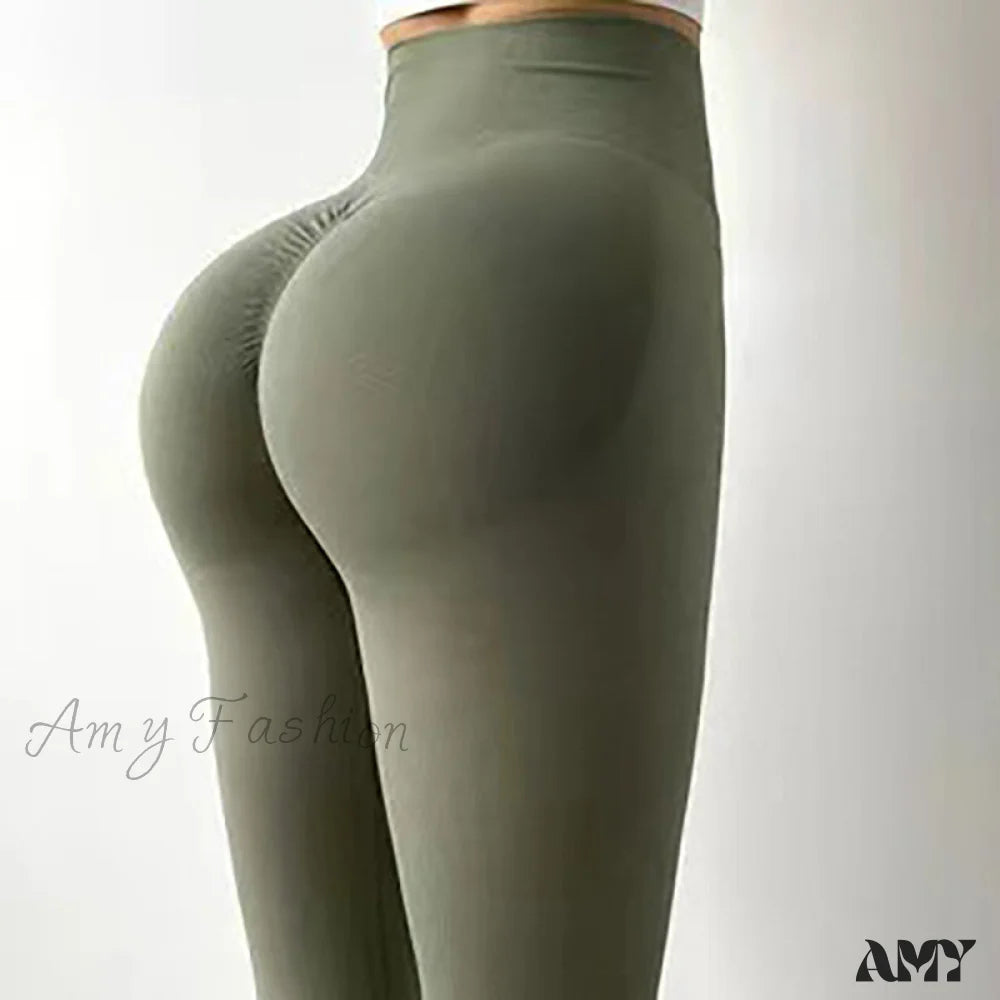 Amy Fashion - High Waist Elastic Push Up Leggins Green / S