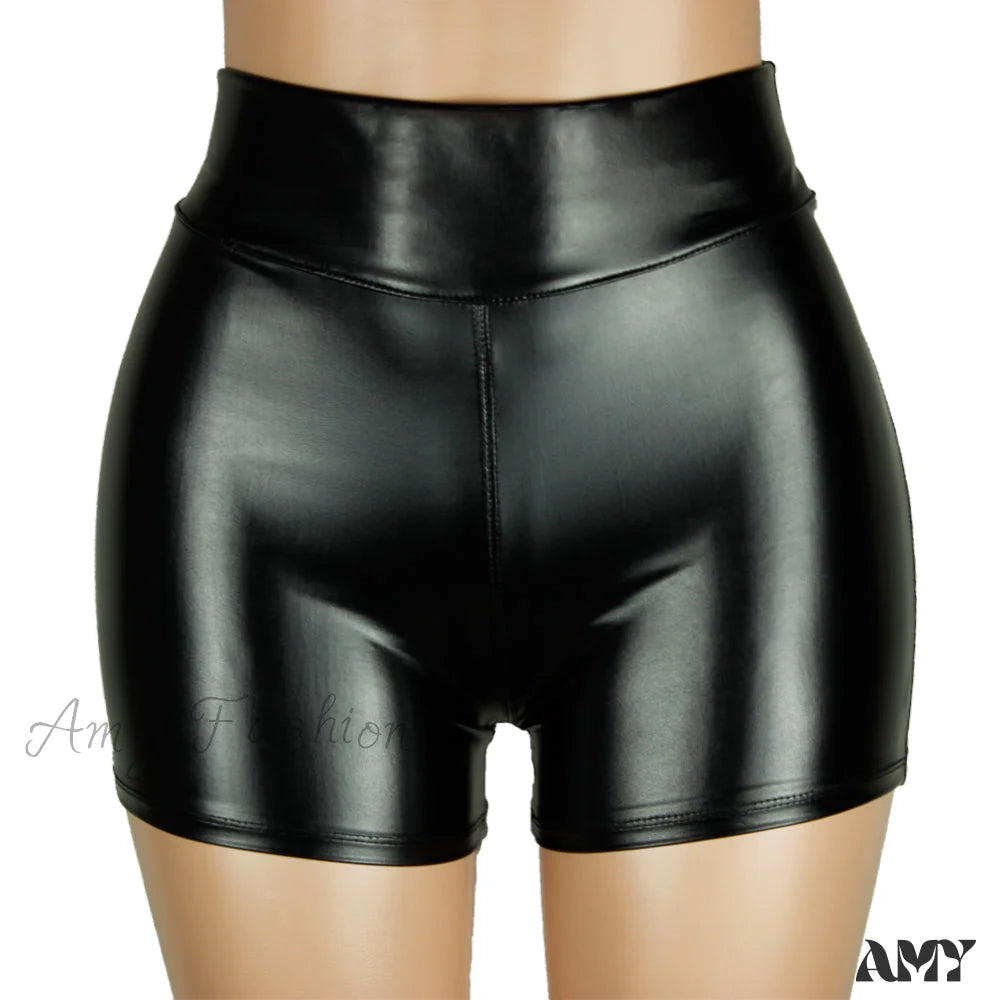 Amy Fashion - High Waist Faux Leather Shorts