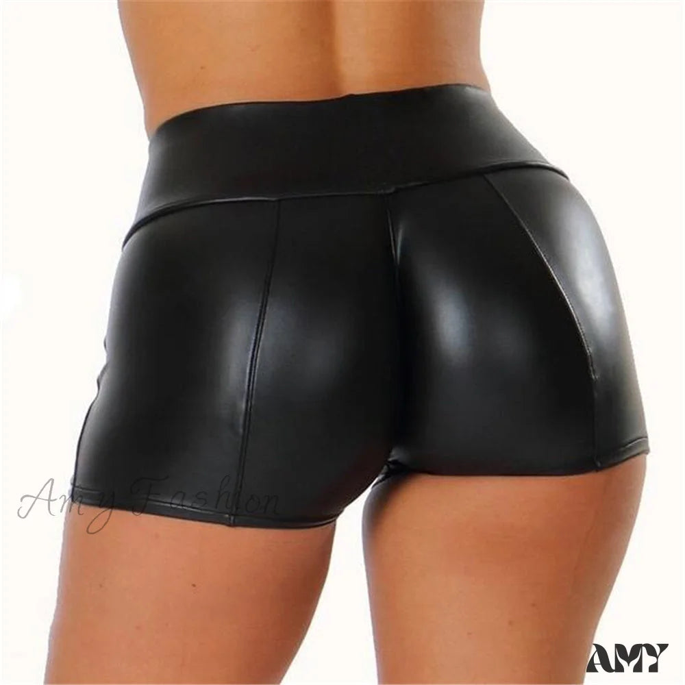 Amy Fashion - High Waist Faux Leather Shorts Black / S