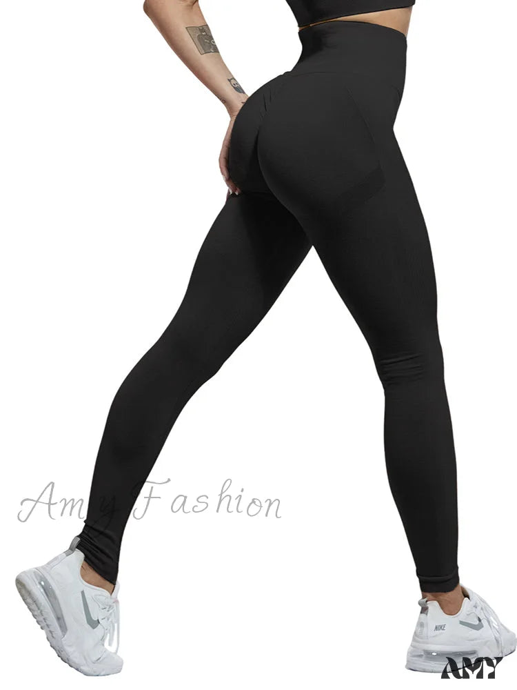 Amy Fashion - High Waist Fitness Ladies Leggings Black / Xs