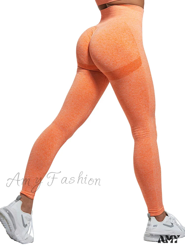 Amy Fashion - High Waist Fitness Ladies Leggings Orange / Xs