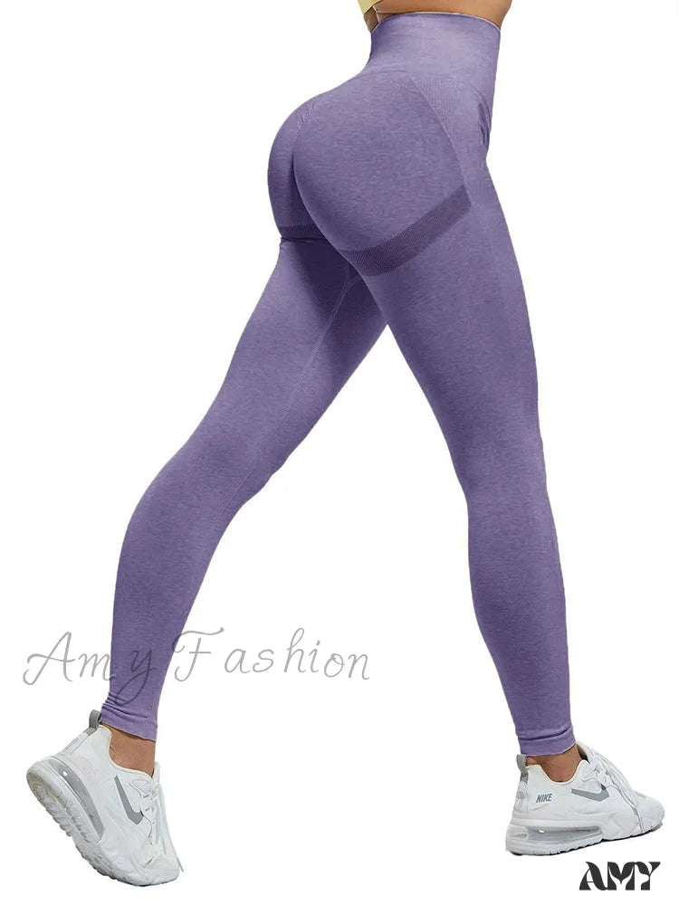 Amy Fashion - High Waist Fitness Ladies Leggings Purple / Xs