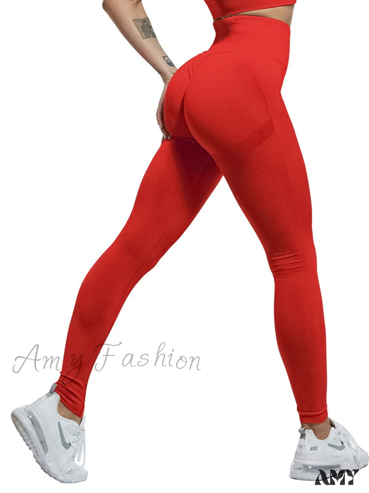 Amy Fashion - High Waist Fitness Ladies Leggings Red / Xs