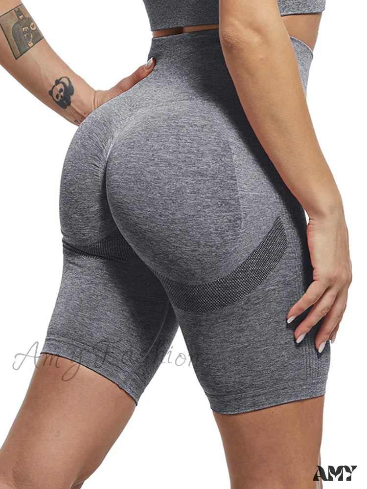 Amy Fashion - High Waist Fitness Ladies Leggings Short Deep Gray / Xs