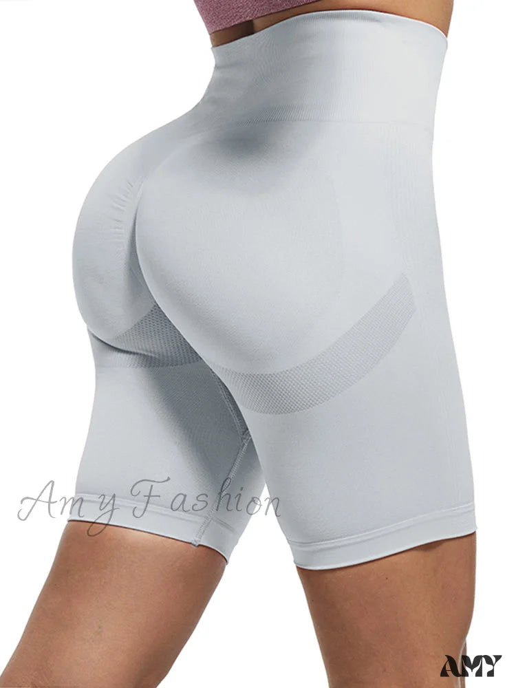 Amy Fashion - High Waist Fitness Ladies Leggings Short Light Gray / Xs