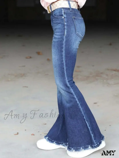 Amy Fashion - High Waist Flare Women’s Pocket Casual Boot-Cut Trouser Straight Slim-Fit Flared Jean