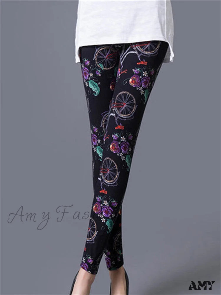 Amy Fashion - High Waist Leggings Pants Black Bicycle / S