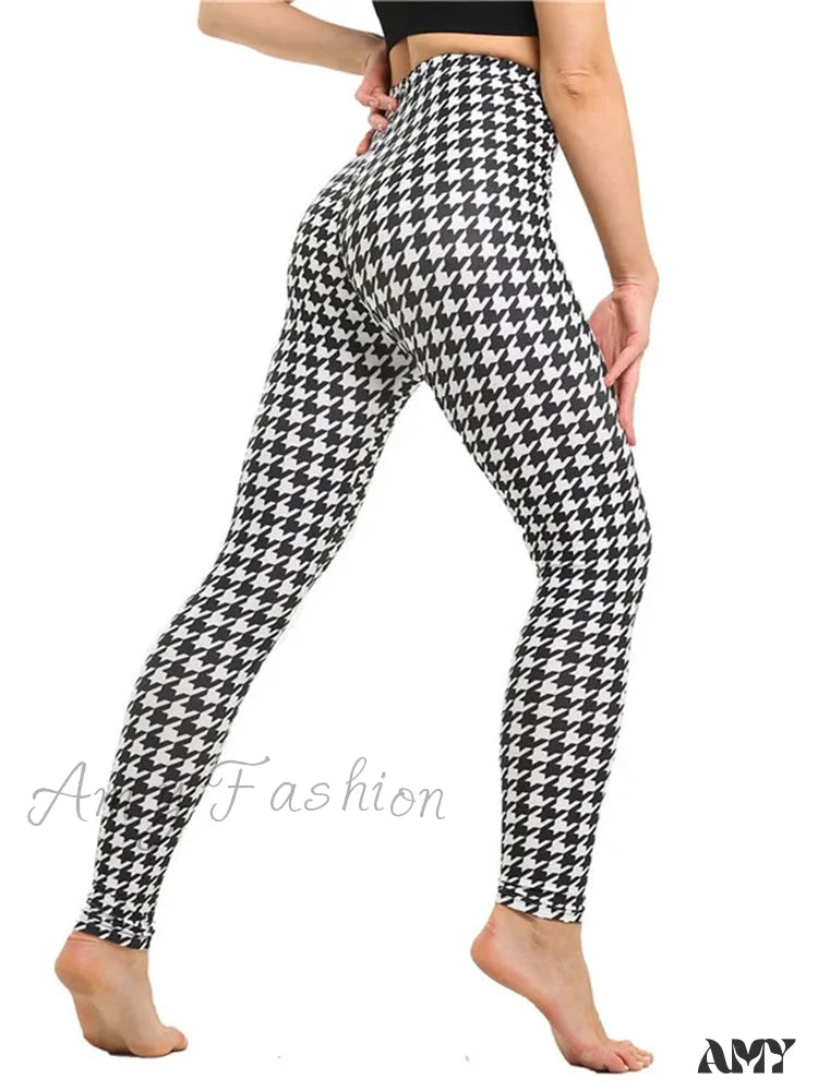 Amy Fashion - High Waist Leggings Pants Houndstooth / S