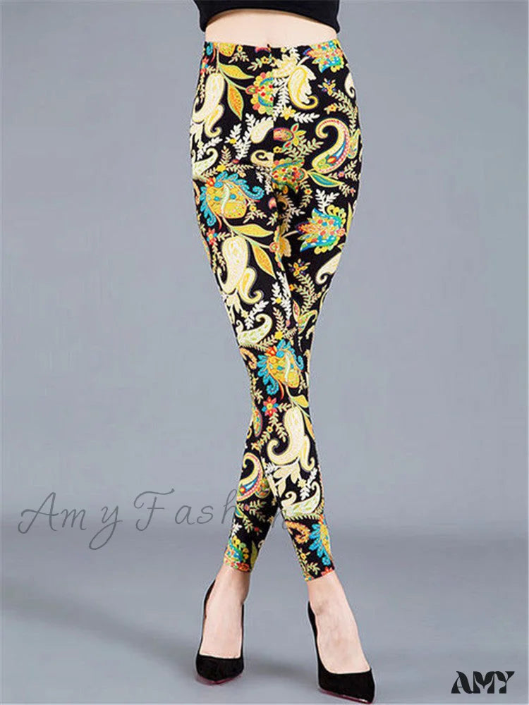 Amy Fashion - High Waist Leggings Pants Yellowcashew / S