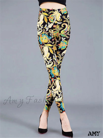 Amy Fashion - High Waist Leggings Pants Yellowcashew / S