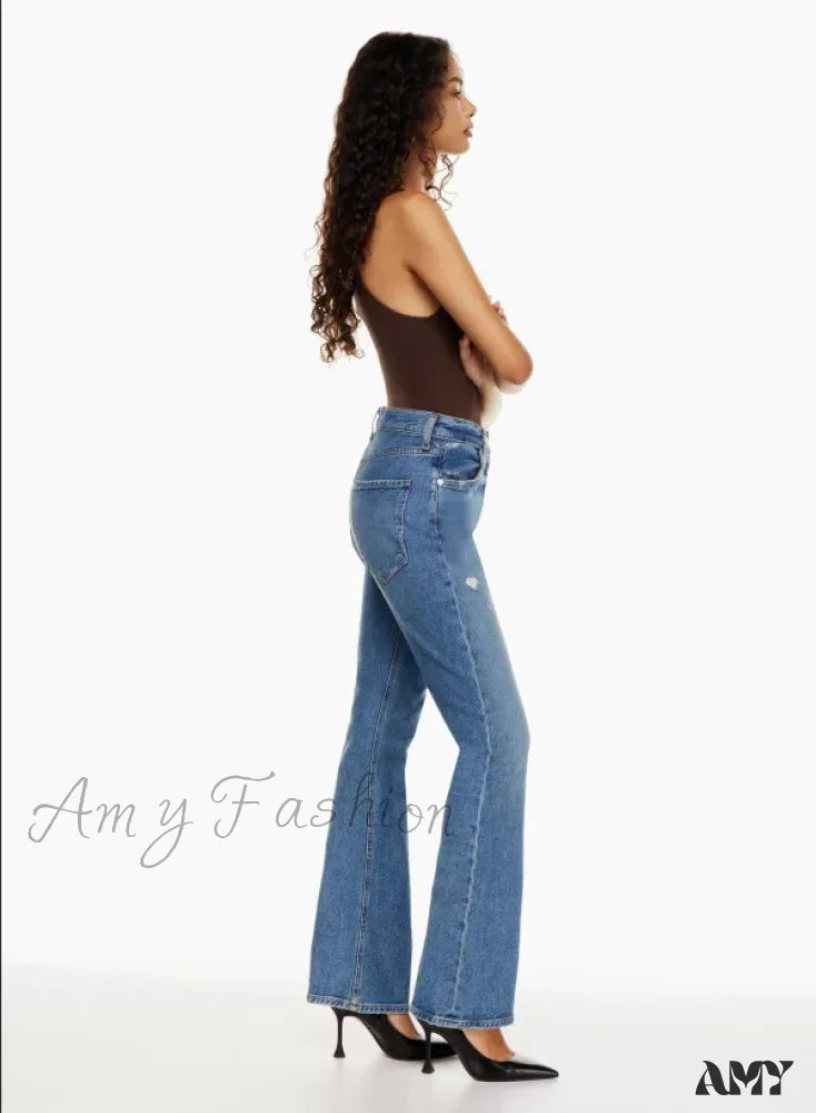 Amy Fashion - High Waist Loose Ripped Holes Streetwear Straight Ladies Denim Jean