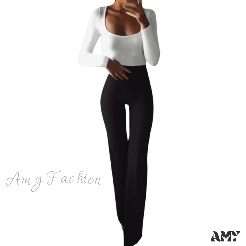 Amy Fashion - High Waist Slim Stretch Elasticity Pants Black / S