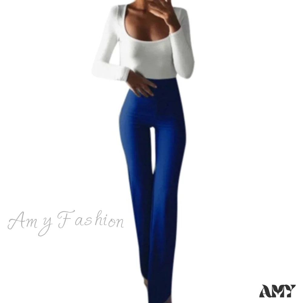 Amy Fashion - High Waist Slim Stretch Elasticity Pants Dark Blue / S