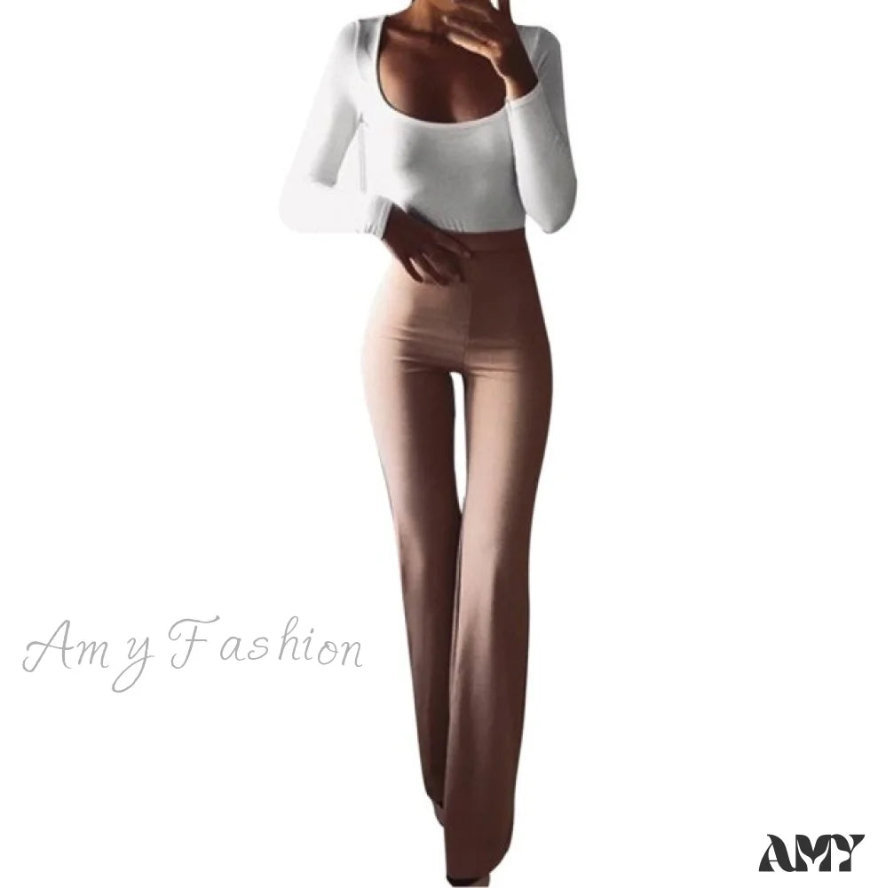 Amy Fashion - High Waist Slim Stretch Elasticity Pants Kakhi / S