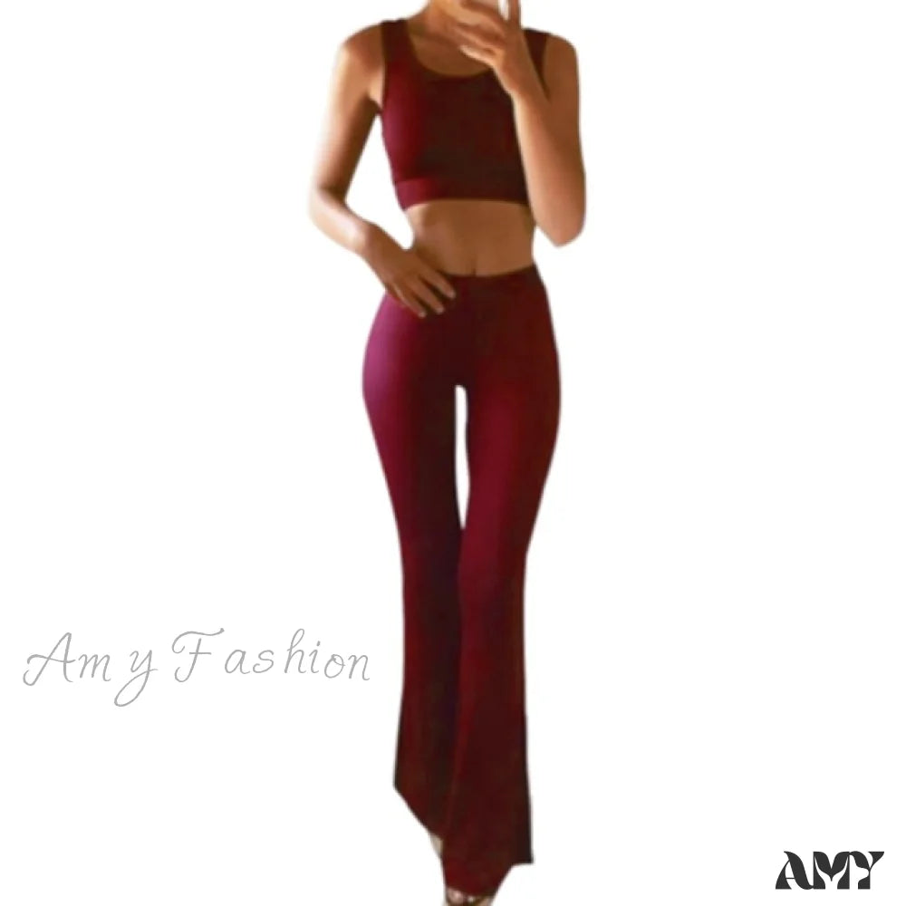 Amy Fashion - High Waist Slim Stretch Elasticity Pants Red / S