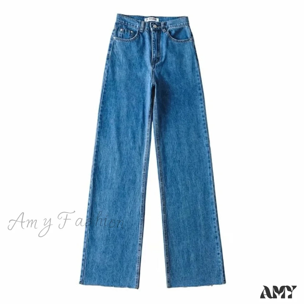 Amy Fashion - High Waist Slouchy Black Straight Leg Denim Trouser Blue / M