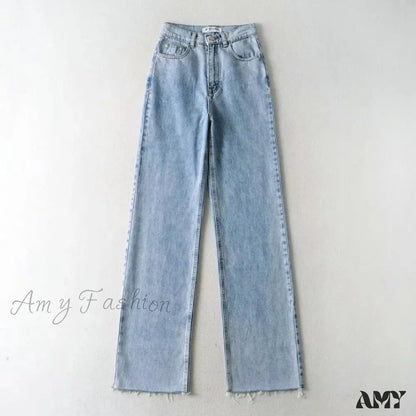 Amy Fashion - High Waist Slouchy Black Straight Leg Denim Trouser Lightblue / M