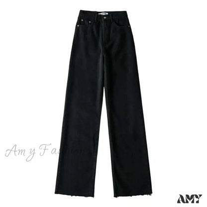 Amy Fashion - High Waist Slouchy Black Straight Leg Denim Trouser Black / M