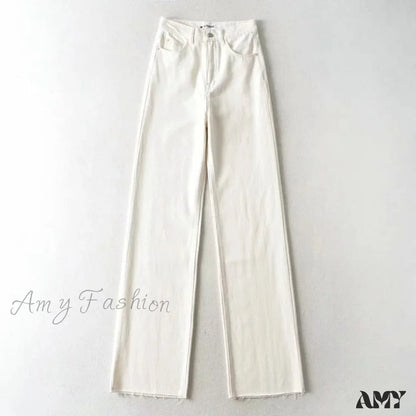 Amy Fashion - High Waist Slouchy Black Straight Leg Denim Trouser White / M