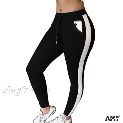 Amy Fashion - High Waist Striped Pants Black / S