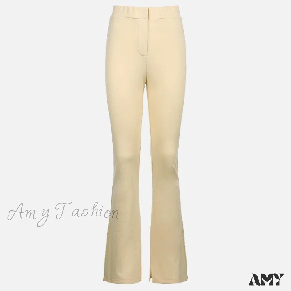 Amy Fashion - High Waist Sweatpants Sports Pants Beige / Xl