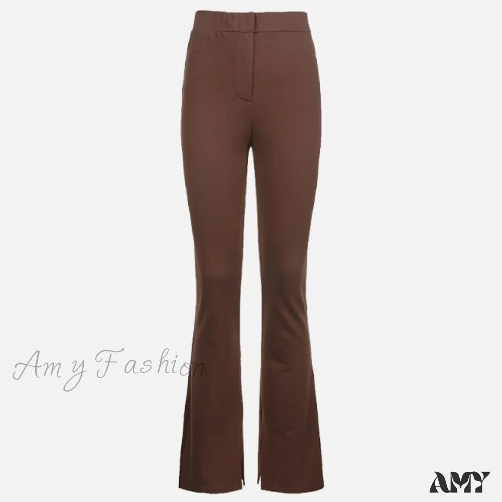 Amy Fashion - High Waist Sweatpants Sports Pants Brown / L