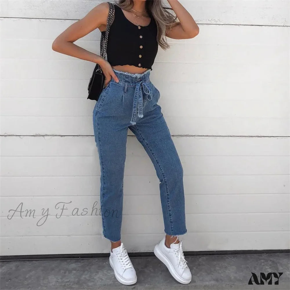 Amy Fashion - High Waist Women Streetwear Sexy Harem Stretch Mom Black Jean