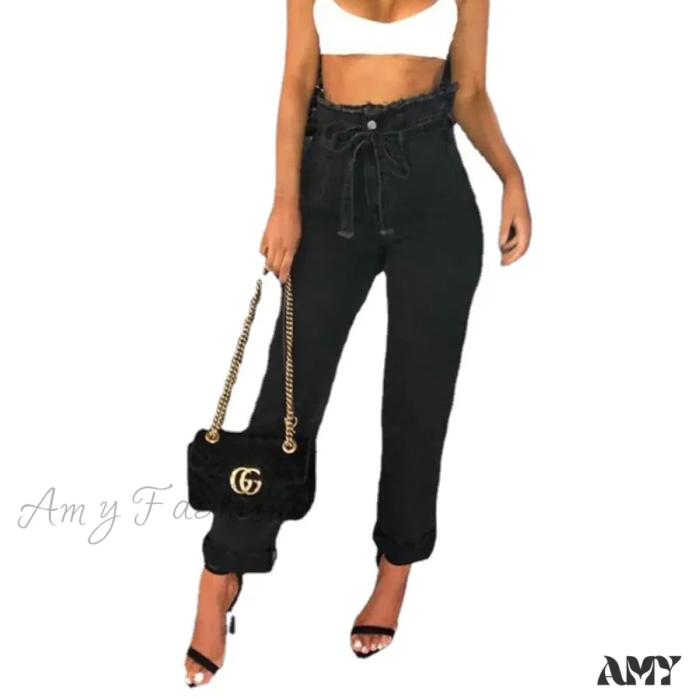 Amy Fashion - High Waist Women Streetwear Sexy Harem Stretch Mom Black Jean