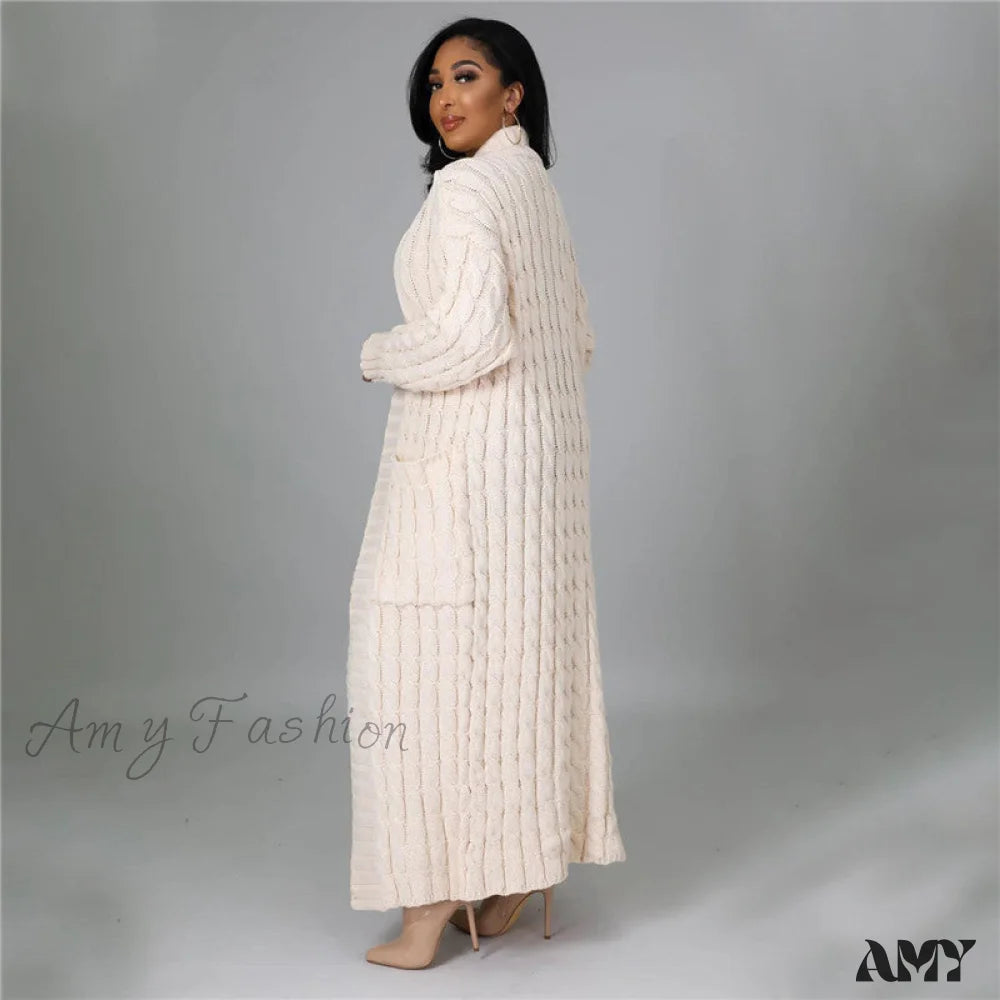 Amy Fashion - Hirigin Cardigan Pockets Sweater Long Women Warm