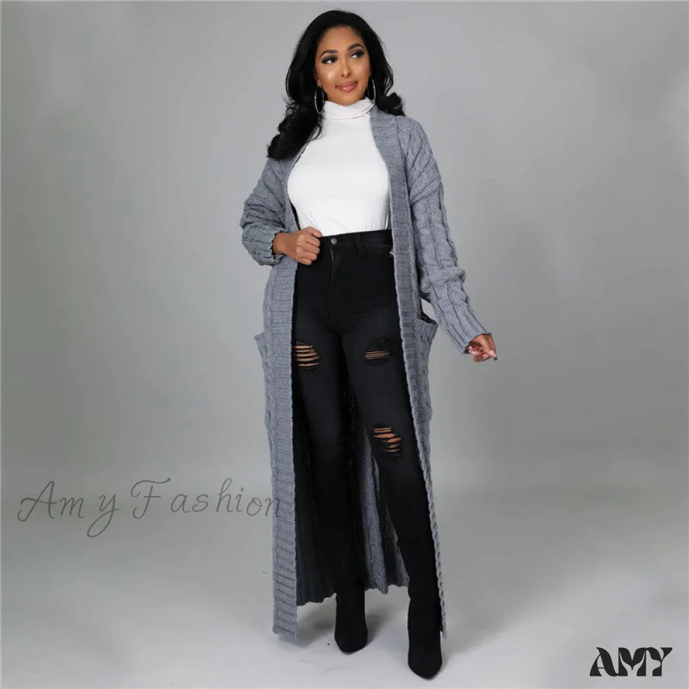 Amy Fashion - Hirigin Cardigan Pockets Sweater Long Women Warm