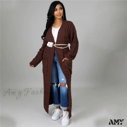 Amy Fashion - Hirigin Cardigan Pockets Sweater Long Women Warm