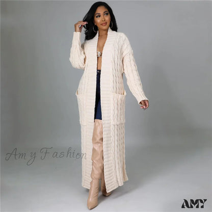 Amy Fashion - Hirigin Cardigan Pockets Sweater Long Women Warm