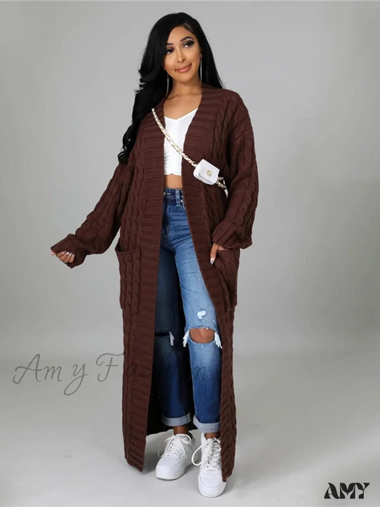 Amy Fashion - Hirigin Cardigan Pockets Sweater Long Women Warm